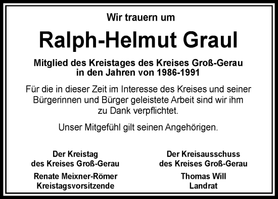 Traueranzeige von Ralph-Helmut Graul von Groß-Gerauer Echo
