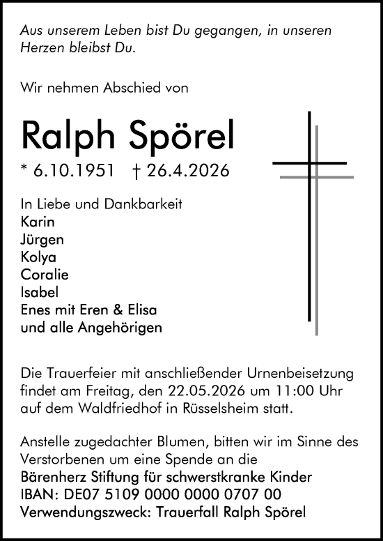 Traueranzeige von Ralph Spörel von Rüsselsheimer Echo