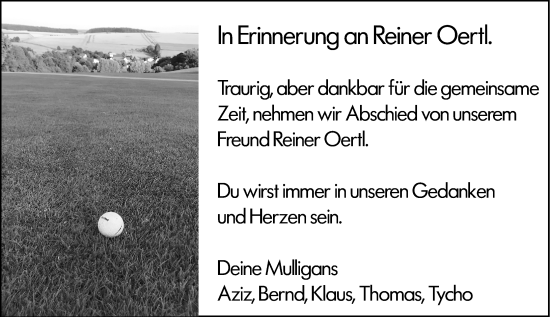 Traueranzeige von Reiner Oertl von Odenwälder Echo