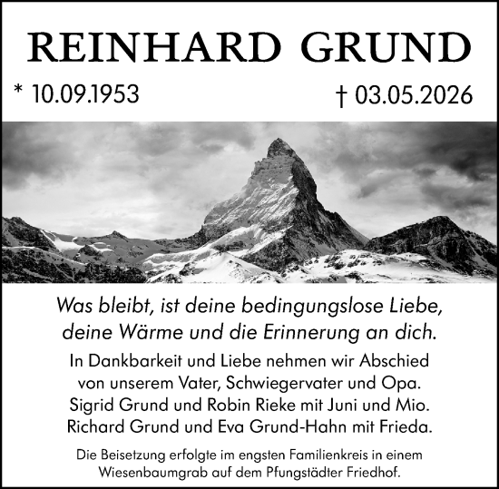 Traueranzeige von Reinhard Grund von Darmstädter Echo