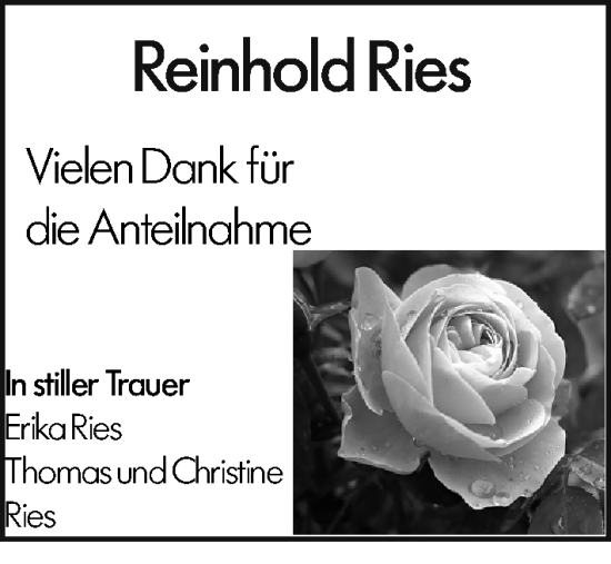 Traueranzeige von Reinhold Ries von Darmstädter Echo