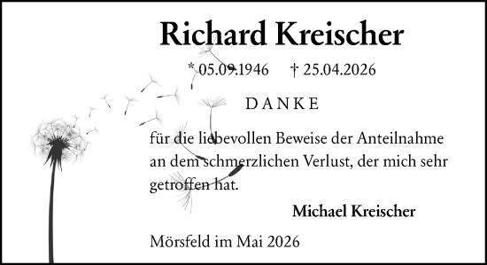Traueranzeige von Richard Kreischer von Allgemeine Zeitung Alzey