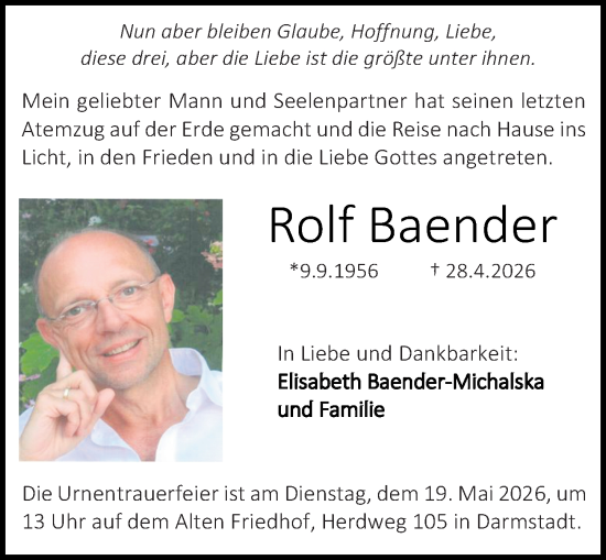 Traueranzeige von Rolf Baender von Darmstädter Echo