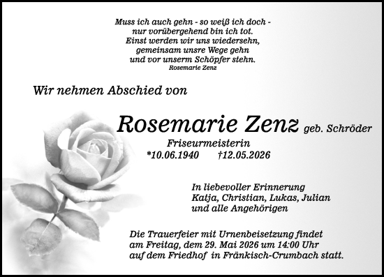 Traueranzeige von Rosemarie Zenz von Odenwälder Echo