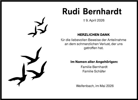 Traueranzeige von Rudi Bernhardt von Hinterländer Anzeiger