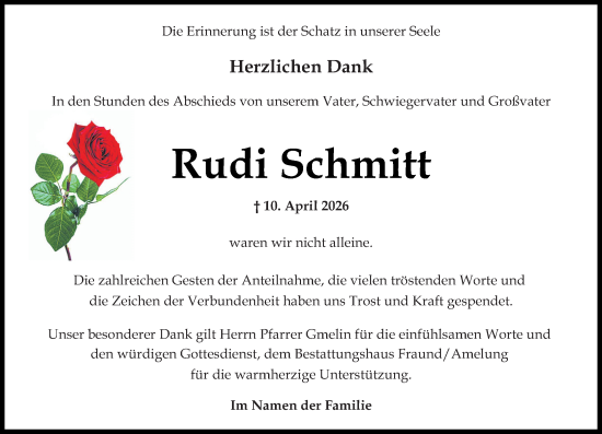 Traueranzeige von Rudi Schmitt von Wiesbadener Kurier