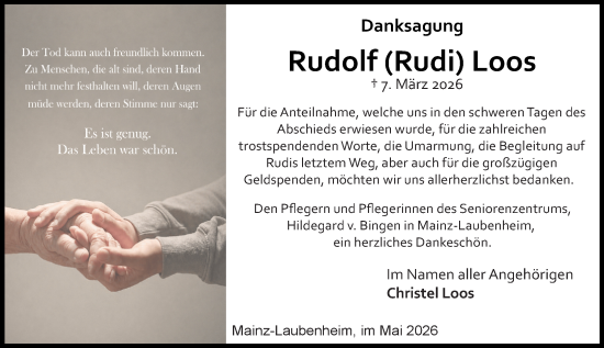 Traueranzeige von Rudolf Loos von Allgemeine Zeitung Mainz