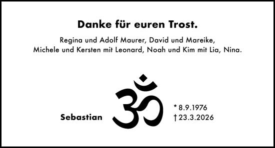 Traueranzeige von Sebastian  von Hinterländer Anzeiger