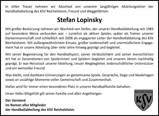 Traueranzeige von Stefan Lopinsky von Odenwälder Echo