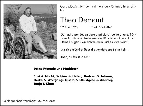 Traueranzeige von Theo Demant von Wiesbadener Kurier