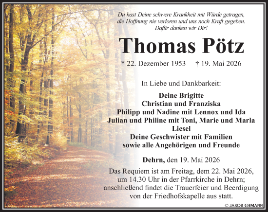 Traueranzeige von Thomas Pötz von Nassauische Neue Presse