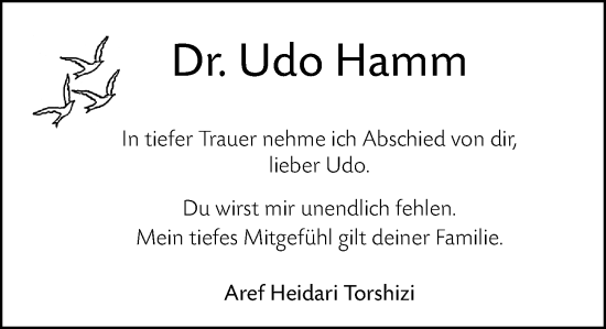 Traueranzeige von Udo Hamm von Rüsselsheimer Echo
