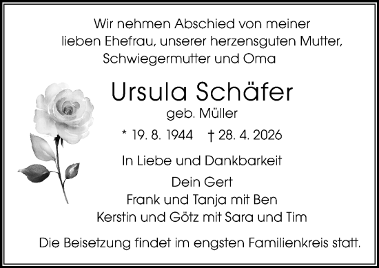 Traueranzeige von Ursula Schäfer von Darmstädter Echo