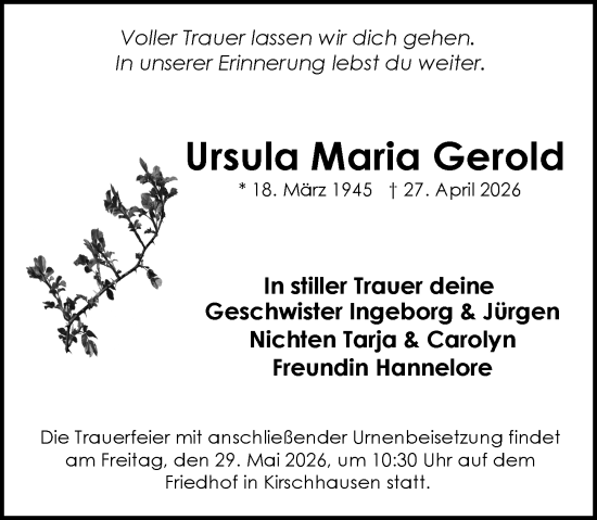 Traueranzeige von Ursula Maria Gerold von Starkenburger Echo