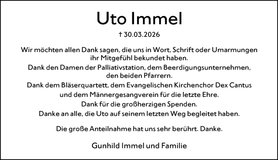 Traueranzeige von Uto Immel von Allgemeine Zeitung Mainz