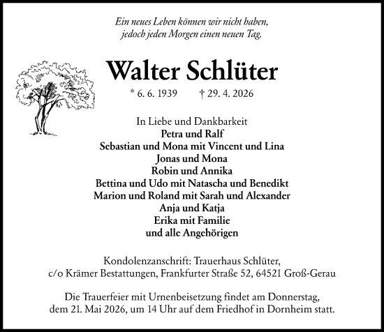 Traueranzeige von Walter Schlüter von Groß-Gerauer Echo