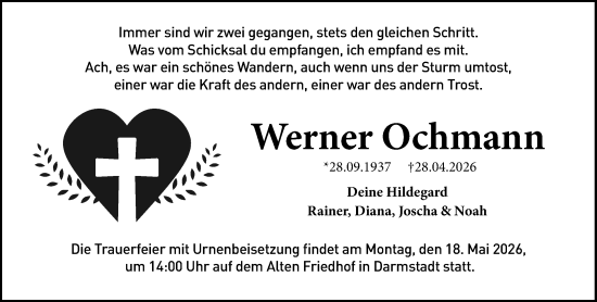Traueranzeige von Werner Ochmann von Darmstädter Echo
