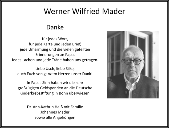 Traueranzeige von Werner Wilfried Mader von Odenwälder Echo
