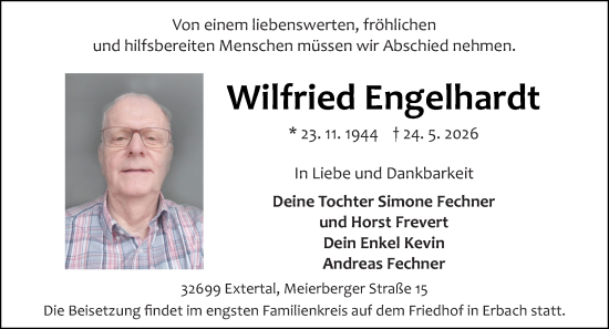 Traueranzeige von Wilfried Engelhardt von Odenwälder Echo