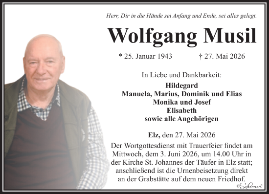 Traueranzeige von Wolfgang Musil von Nassauische Neue Presse