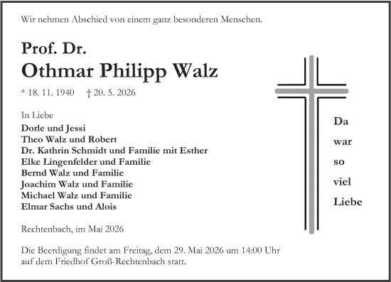 Traueranzeige von Othmar Philipp Walz von Wetzlarer Neue Zeitung