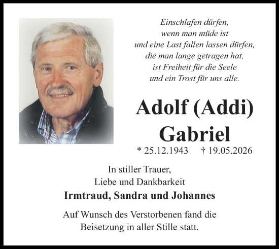 Traueranzeige von Adolf Gabriel von Allgemeine Zeitung Rheinhessen-Nahe