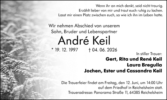 Traueranzeige von André Keil von Odenwälder Echo