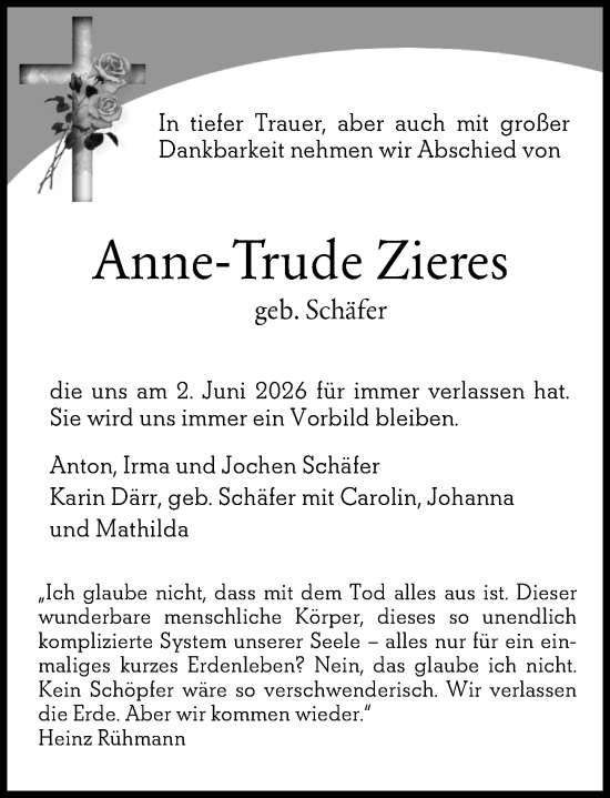 Traueranzeige von Anne-Trude Zieres von Rüsselsheimer Echo