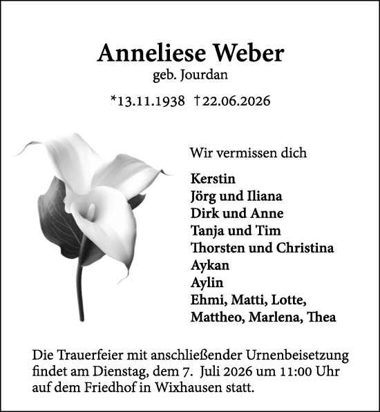 Traueranzeige von Anneliese Weber von Darmstädter Echo