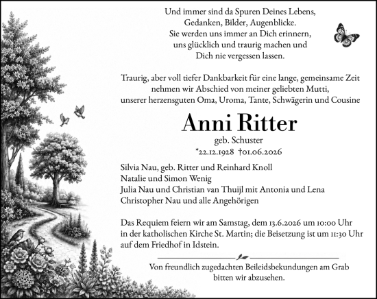 Traueranzeige von Anni Ritter von Idsteiner Land/Untertaunus