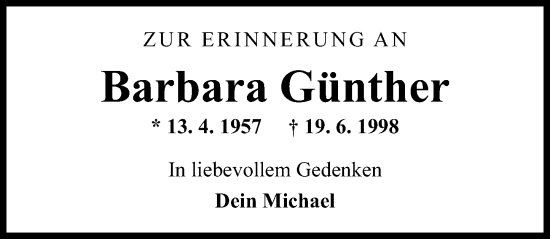 Traueranzeige von Barbara Günther von Wormser Zeitung