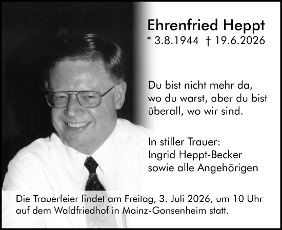 Traueranzeige von Ehrenfried Heppt von Allgemeine Zeitung Rheinhessen-Nahe