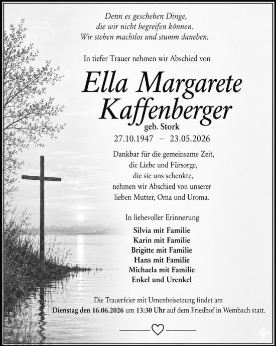 Traueranzeige von Ella Margarete Kaffenberger von Darmstädter Echo