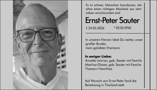 Traueranzeige von Ernst-Peter Sauter von Starkenburger Echo