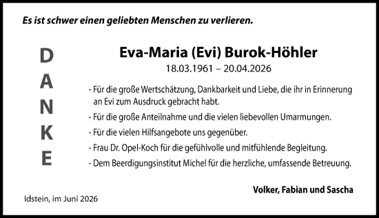 Traueranzeige von Eva-Maria Burok-Höhler von Idsteiner Land/Untertaunus