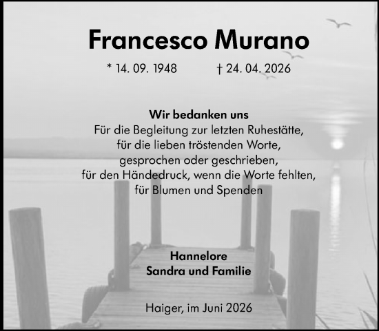 Traueranzeige von Francesco Murano von Dill Block