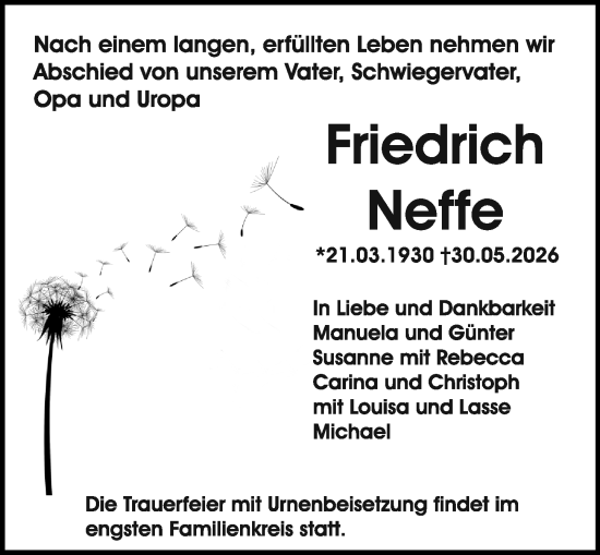 Traueranzeige von Friedrich Neffe von Darmstädter Echo
