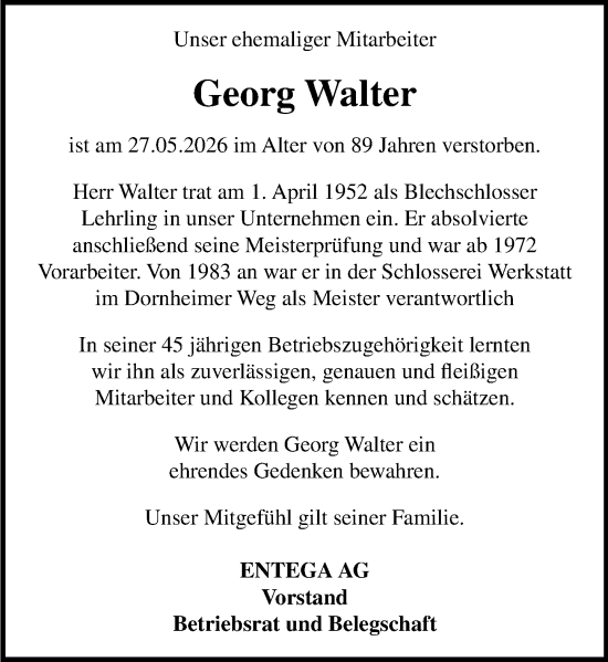 Traueranzeige von Georg Walter von Odenwälder Echo