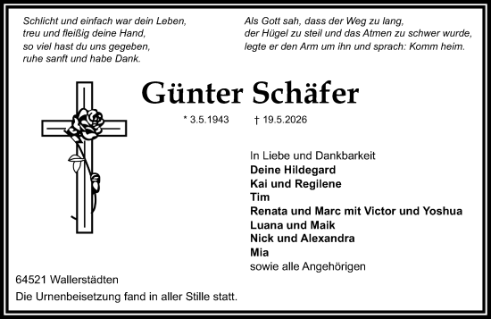 Traueranzeige von Günter Schäfer von Groß-Gerauer Echo