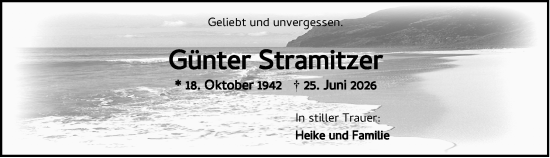 Traueranzeige von Günter Stramitzer von Wiesbadener Kurier