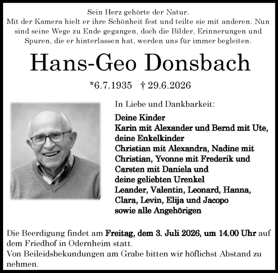 Traueranzeige von Hans-Geo Donsbach von Allgemeine Zeitung Rheinhessen-Nahe