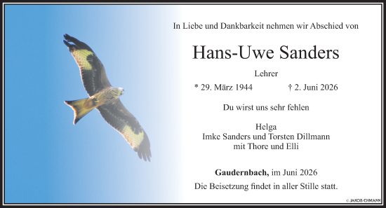 Traueranzeige von Hans-Uwe Sanders von Weilburger Tageblatt