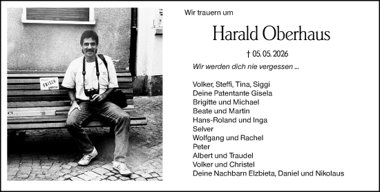 Traueranzeige von Harald Oberhaus von Allgemeine Zeitung Mainz