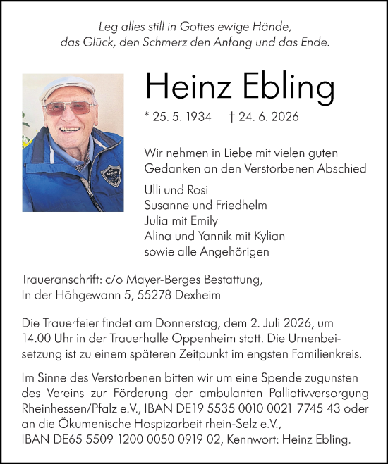 Traueranzeige von Heinz Ebling von Allgemeine Zeitung Mainz