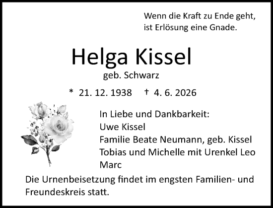 Traueranzeige von Helga Kissel von Darmstädter Echo