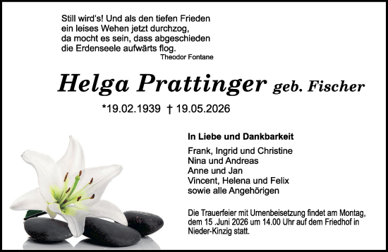 Traueranzeige von Helga Prattinger von Odenwälder Echo
