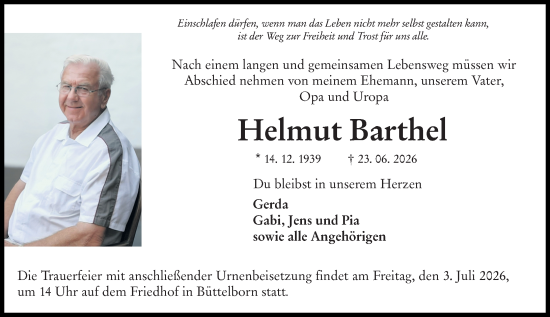 Traueranzeige von Helmut Barthel von Groß-Gerauer Echo