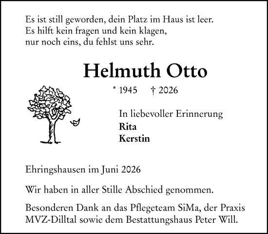 Traueranzeige von Helmuth Otto von Wetzlarer Neue Zeitung