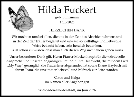 Traueranzeige von Hilda Fuckert von Wiesbadener Kurier