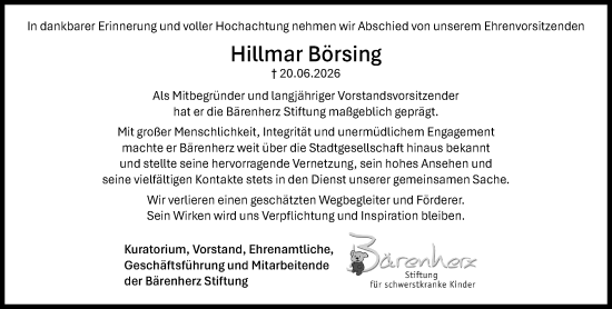 Traueranzeige von Hillmar Börsing von Wiesbadener Kurier